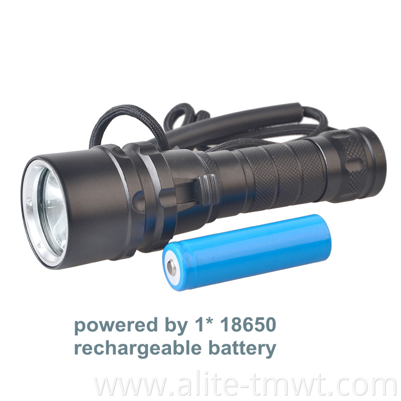 Compact Portable Underwater 80m Flashlight Waterproof XML T6 LED Scuba Diving Torch Light with 18650 Battery